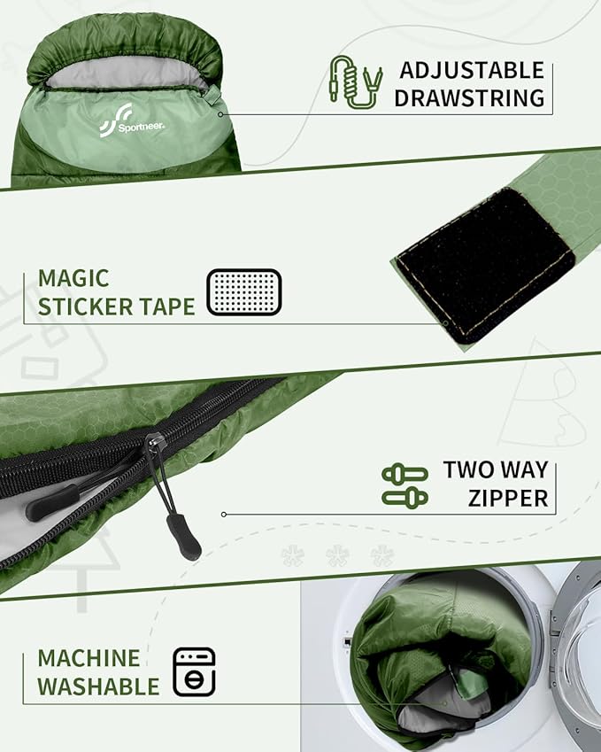 Sportneer Sleeping Bags for Adults, Warm & Cold Weather Sleeping Bag for Adults Kids Boys Girls - Lightweight Compact Camping Gear Equipment, Traveling, Backpacking, Hiking