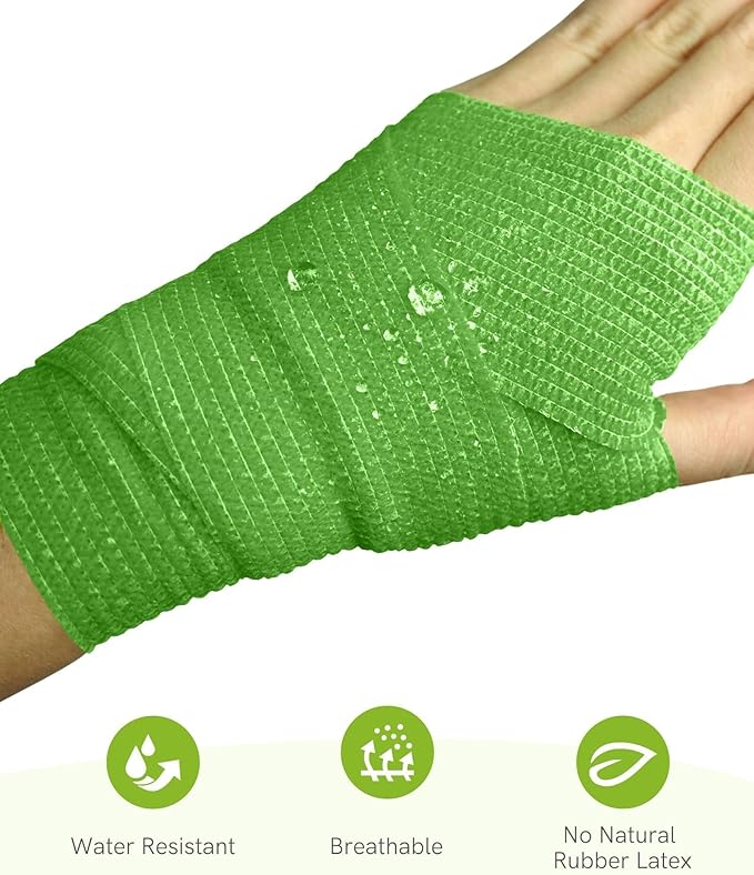 FriCARE Self Adhesive Bandage Wrap, Medical Tape in First Aid Kit, Cohesive Bandages for Wounds Sport Vet, FSA/HSA Eligible, 2 Inches X 5 Yards 6 Rolls, Emerald Green