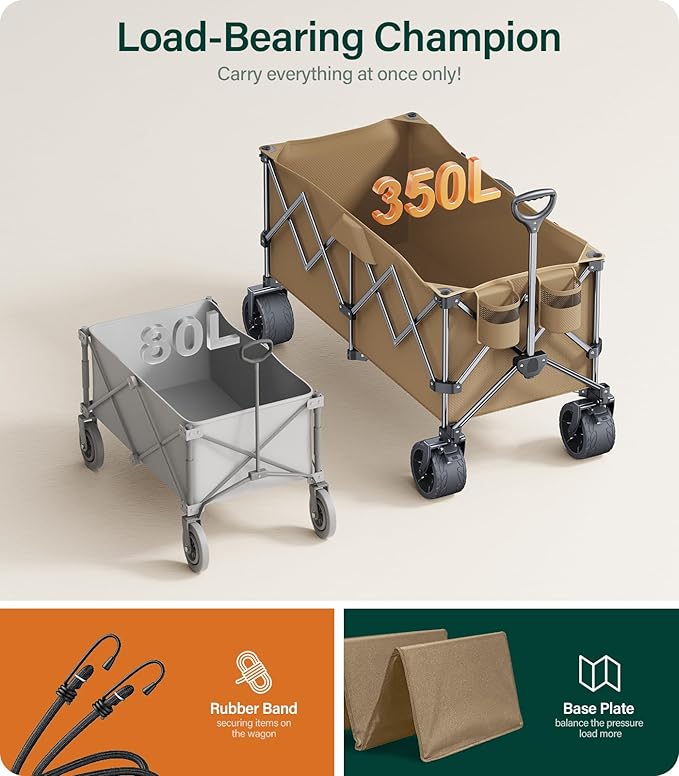 440Lbs Collapsible Wagon Cart with Big Wheels, Ideal for Beach, Camping, Garden, Sports & Transport