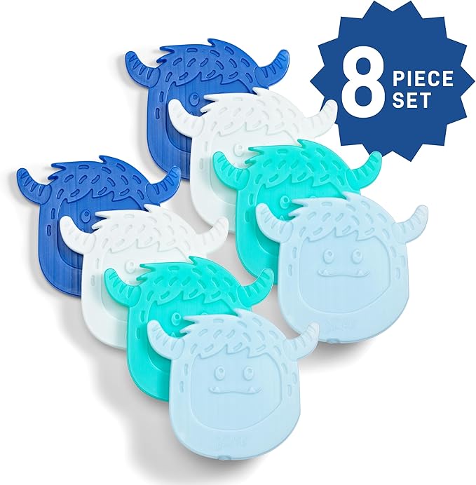 Cool Coolers by Fit & Fresh Kids Lunch Box Ice Packs, Slim Shaped Ice Packs for Lunch Bags and Coolers, Lunch Ice Packs Reusable, Multicolored, Yeti Shape, 8PK