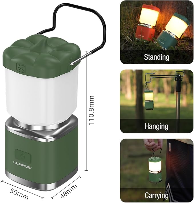 KLARUS CL8 Small Camping Lantern & Light, Pumpkin Pocket Rechargeable Camping Flash Light Tent Light, Hanging Hook, USB-C Port, IPX5 Waterproof