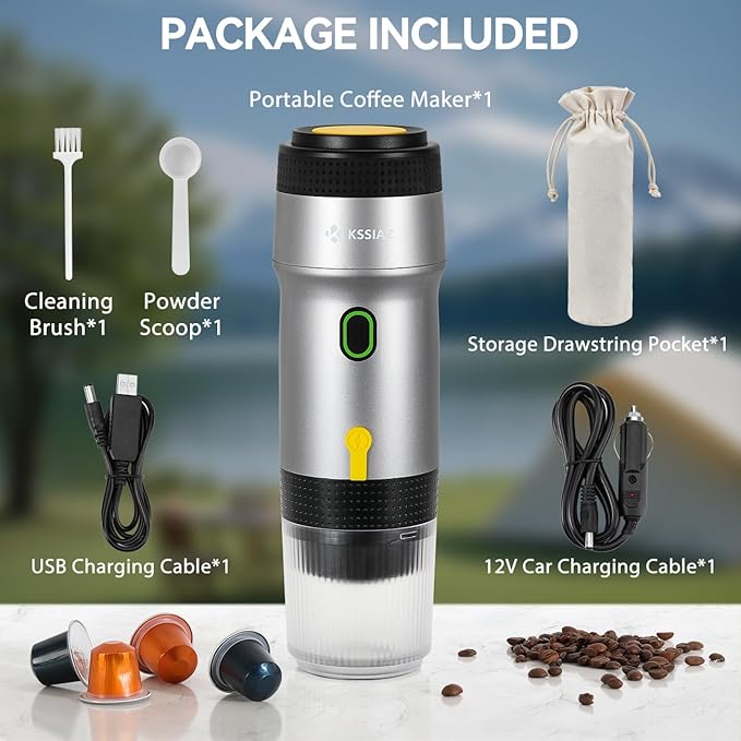 Portable Espresso Machines, Electric Espresso Maker with Self-Heating, USB-C & Car Charger, 20 Bar Mini Coffee Maker With NS Capsule & Ground Coffee for Camping, Hiking, Travel, Office, Silver