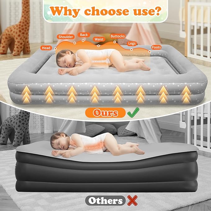 Air Mattress for Kids 4-7 Year Old:Toddler Travel Bed with Sides, Portable Children's Inflatable Beds with Smooth Plush Surfaces for Travel, Hotels, Camping and Grandparents' Homes Gary