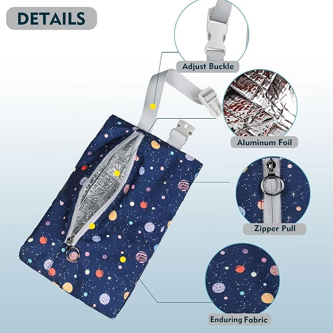 Insulated Snack Bag, Freezable Small Cooler Bag with Zipper and Adjustable Buckle, Rectangular Thermal Cooler Bag