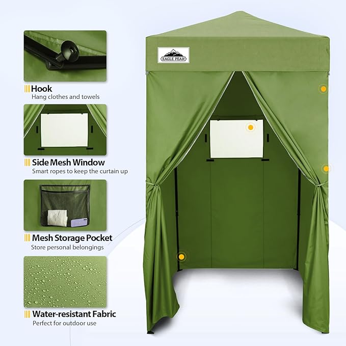 EAGLE PEAK Flex Ultra Compact 4x4 Pop-up Canopy, Sun Shelter, Changing Room, Portable Privacy Canopy Cabana for Pool, Fashion Photoshoots, or Camping, 4x4 ft, Army Green
