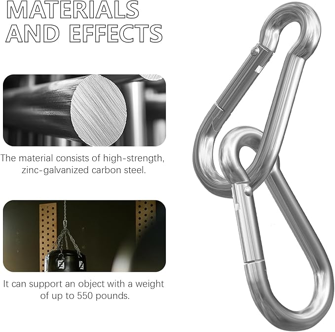 40 Pcs 3 Inch Spring Snap Hook Carabiners，M8 5/16 Inch Snap Hooks，Holding Capacity Spring Clips for Hammock Swing Outdoor Travel