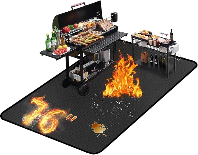 76 ×48 inches Under Grill Mat for Outdoor Grill/ Fireproof Grill Pad for Fire Pit, Double-Sided Indoor Fireplace Mat Fire Pit Mat, Oil-Proof Waterproof BBQ Mat Pads Protector for Deck Patio Gas Grills