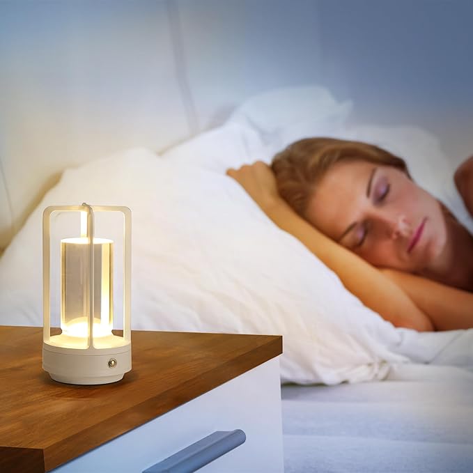 Portable Metal Table Lamp, Cordless Table Lamp, Rechargeable Battery Powered Portable LED Desk Lamp, 3 Color Stepless Dimming Touch, for Bedroom Restaurant Home Outdoor (White)