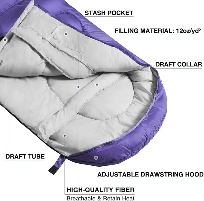 Atarashi Camping Sleeping Bag- 4 Seasons for Adults, Light, Warm, Extra-Large with Compression Sack- Great for Hiking, Backpacking & Outdoor Adventures