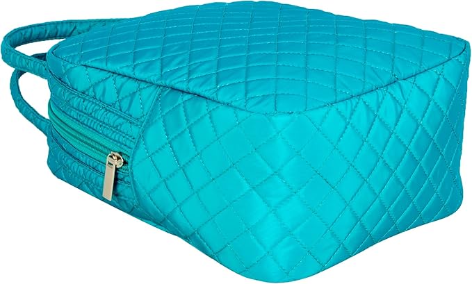Machine Washable Women Quilted Fabric Insulated Reusable Cooler Lunch Bag Tote Adult Thermal Lunch Box Storage Bag for Ｗork (Blue)