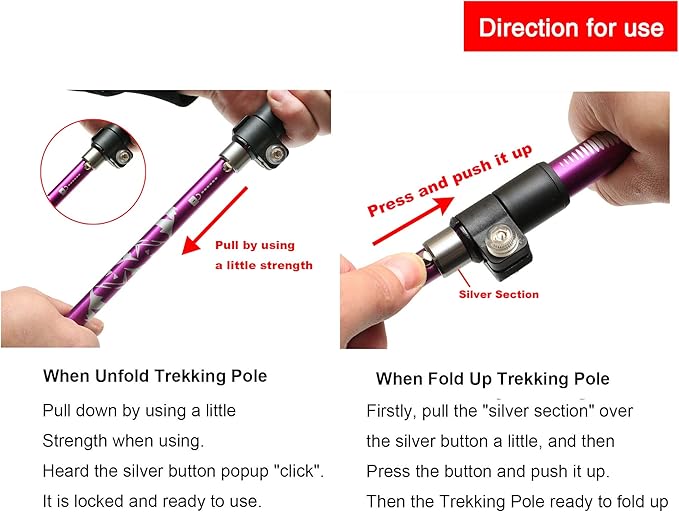 Aluminum Collapsible Ultralight Travel Trekking Hiking Pole for Men and Women