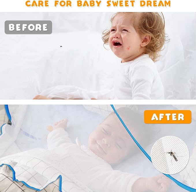 Portable Mosquito Net Tent, Folding Mosquito Head Net, Pop Up Mosquito Tent Netting for Bedding Camping Traveling Patio (1 Pack, Large)