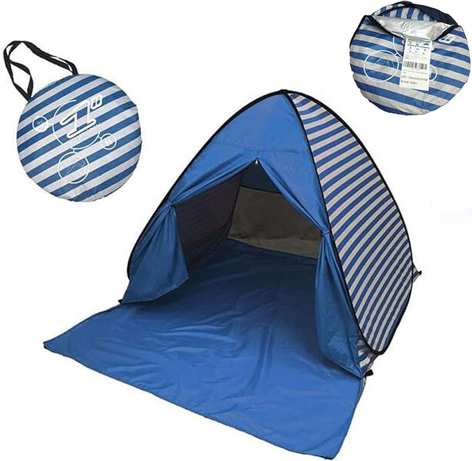 YBK Tech New Stripe Style Automatic Pop Up Beach Tent UV Protection Instant Portable Quick Cabana Sun Shelter for 2-3 Persons (Dark Blue)