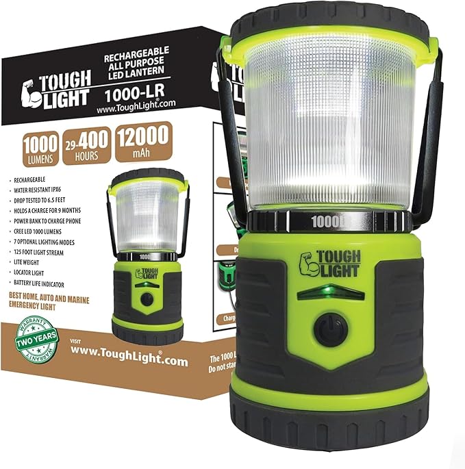 USB Rechargeable Camping Lantern, 1000 Lumens LED Lantern, Tent Lamp, 12000mAh Power Bank, 400 Hour, 7 Modes, Candle Feature, for Outdoors & Emergency