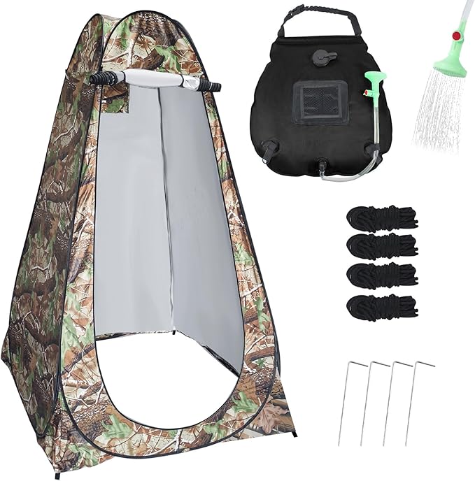 Camping Shower Tent,Pop Up Privacy Tent with Solar Shower Bag,Waterproof Pop Up Shower Tent for Portable Outdoor Toilet Shower Changing Room Sun Shelter Camping (Black/Camouflag/Green)
