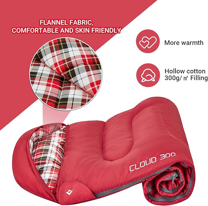 KingCamp 45°F Kids Sleeping Bag, Lightweight Waterproof & Compact Flannel Sleeping Bags Cold Weather & Warm Youth Essentials Gear Accessories for Camping, Fits 10-12 Children up to 5'5" Tall