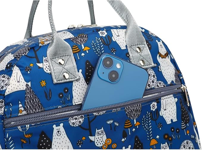 FlowFly Insulated Lunch Bag With Shoulder Strap for Women, Men, and Kids, Large and Reusable, Handle, Freezable Work and School Travel Tote and Meal Prep Organizer,Owl