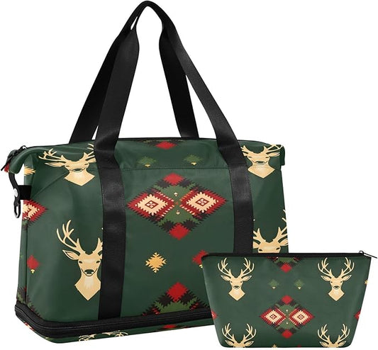 Green Deers Seamless Travel Duffel Bag Waterproof Gym Sport Tote Bag Carry On Weekender Bag with Compartment