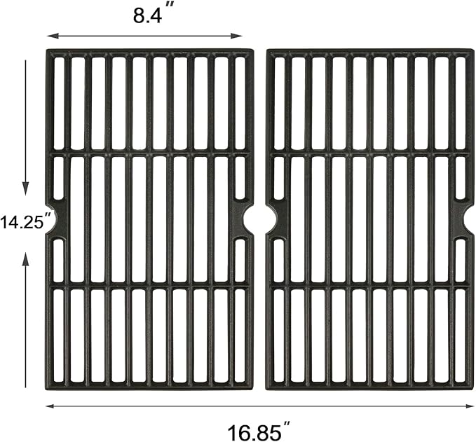 Hisencn Grill Cooking Grates for Char Griller Charcoal Grill 1624 E1515 22424 1515 1224 1616 Smoker Box, Side Fire Box, Cast Iron Grill Grid Replacement Parts 2-Pack