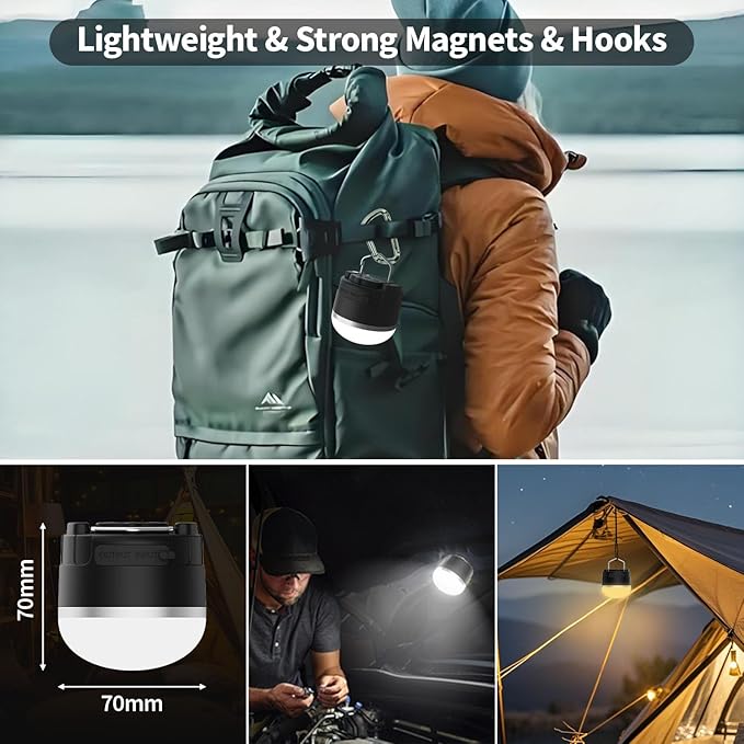 Rechargeable LED Camping Lantern 1000LM, Portable Tent Lights with 3 Colors, IP65 Waterproof, Magnetic Base, 4000mAH Emergency Hanging Light for Power Outages, Hiking, Tent, Outdoor, Home