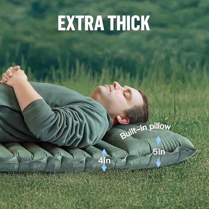 Night Cat Camping Sleeping Pad: Lightweight Backpacking Inflatable Sleeping Mat Built-in Pillow & Foot Pump