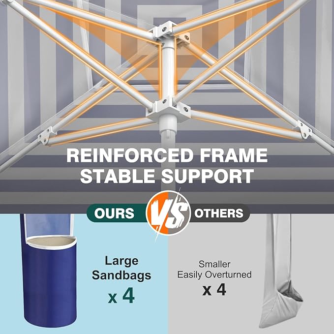 Rhino Valley Beach Cabana, 8 × 8FT Foldable Beach Tent with Cup Holder, Beach Canopy Easy Setup with UPF50+ Protection, Windproof Stable Beach Tent, Portable Beach Cabana Tent for Beach Camping