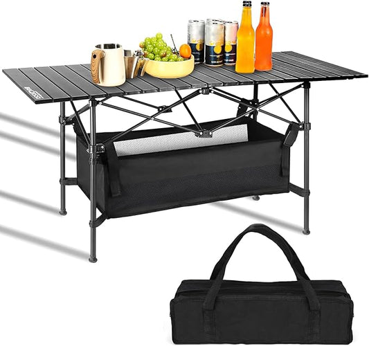 Folding Camping Tables that Fold Up Lightweight,Aluminum Roll Up Camping Table for 4-6 Person Camp Table with Large Storage and Carrying Bag for Outdoor, Picnic, Backyards, BBQ, Beach, 220 Lbs