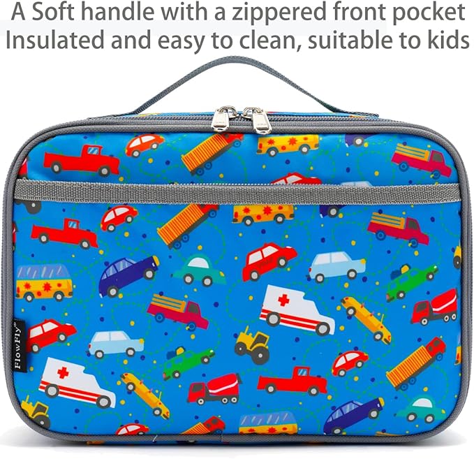 FlowFly Kids Lunch box Insulated Soft Bag Mini Cooler Back to School Thermal Meal Tote Kit for Girls, Boys, Car