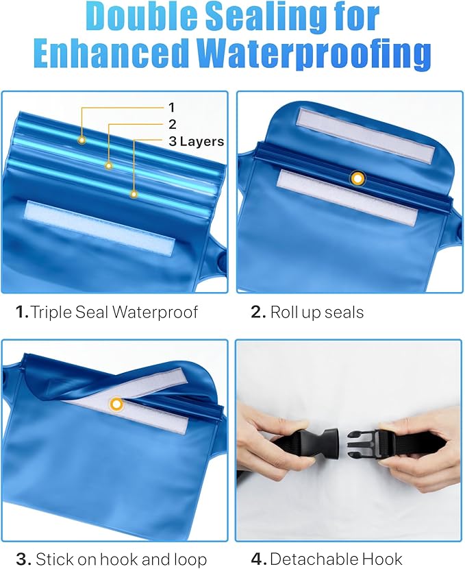 F-color Waterproof Fanny Pack - Waterproof Phone Pouch with Waist Strap - Cruise Essentials 2025 Must Haves Waterproof Pouch Dry Bag Keep Phone Valuables Safe for Beach Kayaking Boating Fishing