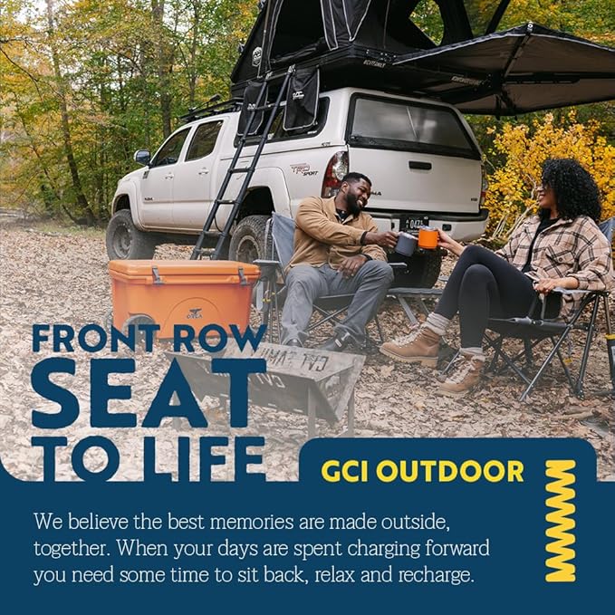 GCI OUTDOOR Kickback Rocker Camping Chair | Portable Folding Rocking Chair with Durable Armrests, Drink Holder & Relaxed Lowered Seat for Comfort — Heathered Royal