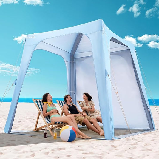 Elegear Inflatable Beach Canopy Tent, 7'x7' Beach Cabana, 30s Setup UPF 50+ UV Protection Portable Blow Up Tent Sun Shade Shelter with Side Curtain, for Camping Fishing Backyard Picnics - 6-8 Person