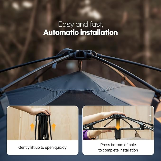 Pop Up Tents for Camping, Waterproof 4 Person Instant Tents Camping with Removable Rainfly, 2 Door 4 Mesh Windows Easy Setup Camping Tent, Included Moisture-Proof Mat