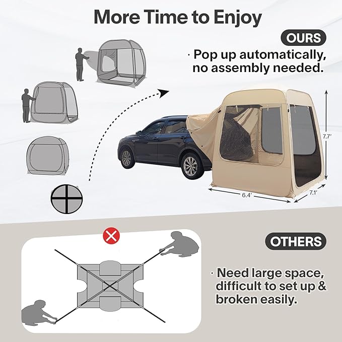 All Weather Camping Screen Tent/SUV Tent, Outdoor Pop Up Tent for Camping with Shelter Mesh & Waterproof PVC, Instant Tent Screen House Portable for Car SUV Van Camping