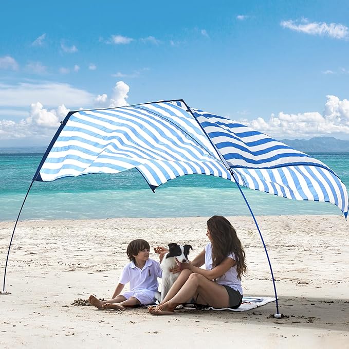 Beach Shade Canopy Sun Tent Shelter, Wind Canopy for Beach, Backyard, Park, Dessert, Light Weight, Easy Set Up, 78 Sq. Ft. of Shade for 1-3 People, Lite Regatta Stripe