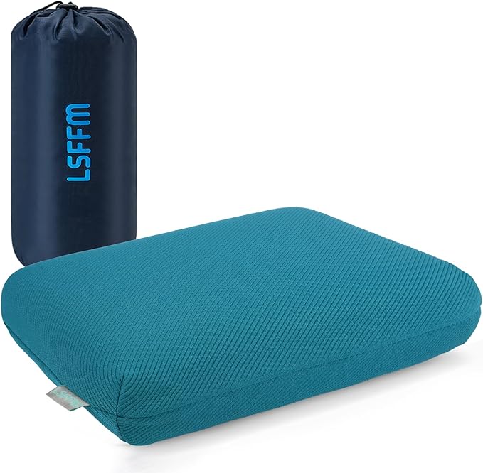 Memory Foam Travel Pillow, Camping Pillow for Sleeping with Portable Bag, Easy to Carry, Small Foam Pillows, Double-Layered Pillow Cover (Peacock Blue)