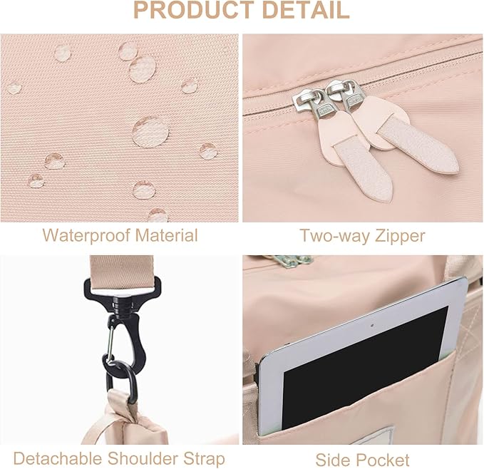 Womens travel bags, weekender carry on for women, sports Gym Bag, workout duffel bag, overnight shoulder Bag fit 15.6 inch Laptop (Large, Off White)