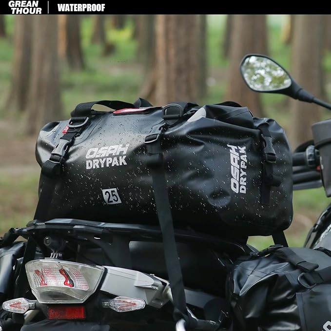 Motorcycle Dry Bag - Waterproof Motorcycle Duffle & Luggage Tail Bag Saddle Bags with Roll Top Closure, Large Storage Space，for Motorcycle Back Seat(Jungle, 60L)