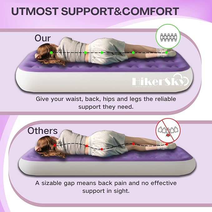 Twin Air Mattress with Built in Pump,10" Blow up Air Bed, 2 Mins Quick Self-Inflation/Deflation, Foldable Inflatable Mattress for Home/Travel, 10'' Twin Purple