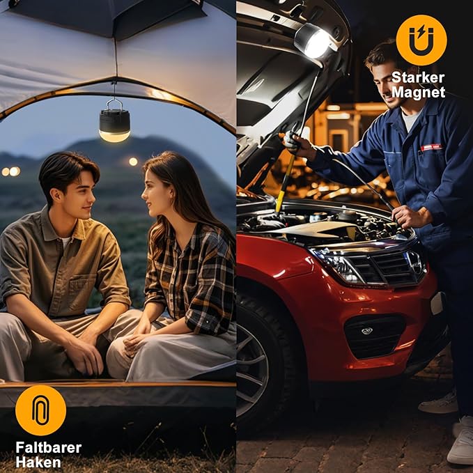 LED Camping Lights Rechargeable - Outdoor Portable Tent Light with 4000mAh Battery, 3 Light Modes Camping Lantern with Magnet Base, IP65 Waterproof Hanging Camping Lights for Tent, Hiking, Hurricane