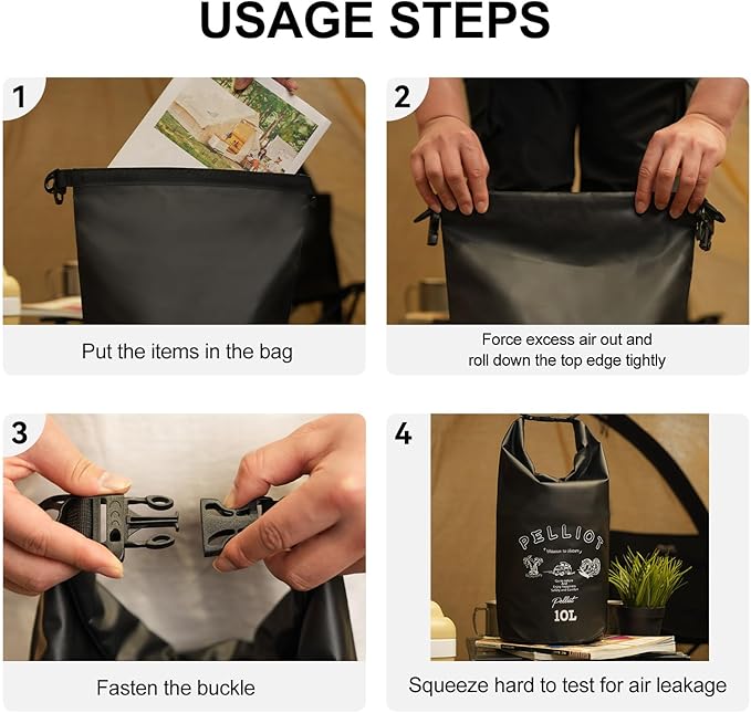 Waterproof Dry Bag 10L Tough & Water-repellent Storage Bag with Adjustable Shoulder Straps Lightweight Portable Backpack Dry Bags for Kayaking Black