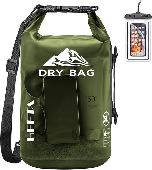 HEETA Dry Bag Waterproof for Women Men, 5L/10L/20L/30L/40L Roll Top Lightweight Dry Storage Bag Backpack with Phone Case for Travel, Swimming, Boating, Kayaking, Camping & Beach, 11 Transparent Colors
