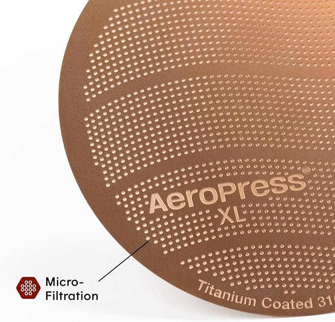 AeroPress XL Gold Tone Stainless Steel Reusable Filter – Durable Metal Coffee Filter, Sustainable, Eco-Friendly, Travel-Friendly, Fits XL AeroPress Manual Coffee Makers