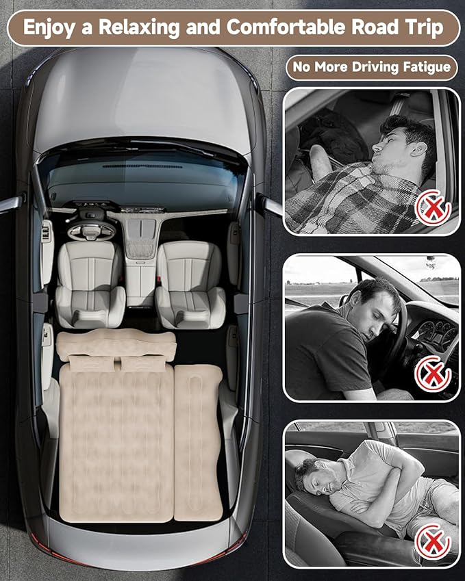 Umbrauto Car Air Mattress Bed: Inflatable SUV Camping Sleeping Pad for Truck Back Seat with Pump & Pillows, Blow Up Backseat Car Mattress for Van Rear Seat