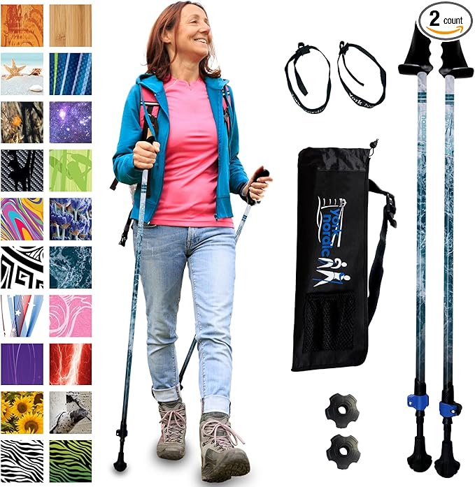 York Nordic Motivator Walking Poles for Balance and Rehab - Patented Stability Grips - Lightweight, Adjustable, and Collapsible - 2 Pieces Adjustable w/flip Locks - Heights 4'6" up to 6'2" - 230 lbs