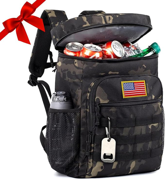 Tactical Backpack Cooler for Men, 25L Large Insulated Backpack Leak-Proof, Heavy Duty Lunch Backpack, Waterproof Ice Chest Bag Women Adults Work Daytrip Camping Beach Hiking