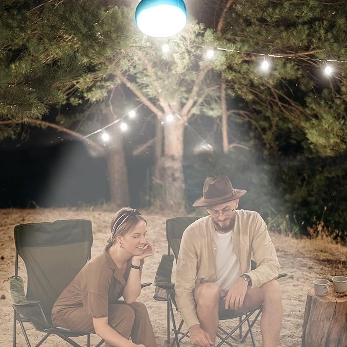 LED Rechargeable Camping Latern -Blue Solar Power Tent Light with 7 Light Modes, Power Bank, USB Charger Outdoor, Hiking, Home and Powered Emergency Failure Hurricane Hanging