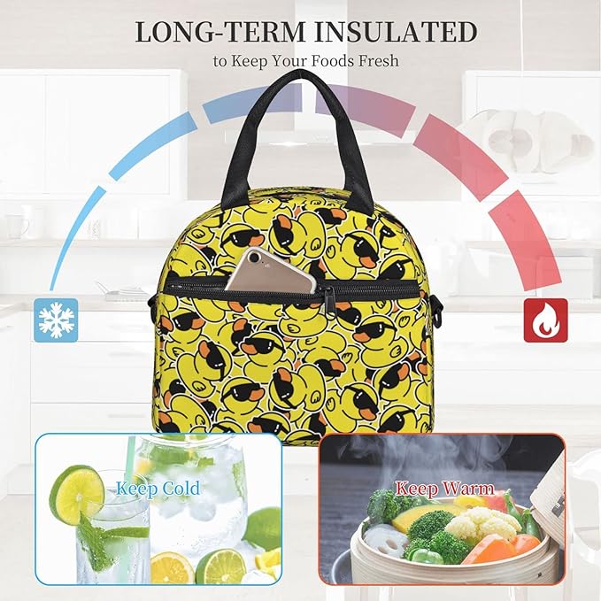 bassyil Duck Insulated Lunch Bag Reusable Lunch Box With Adjustable Shoulder Strap Cooler Tote Bag For Men Women