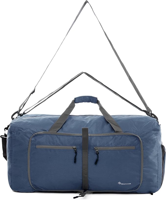 Dimayar Travel Duffle Bag for Men Women - Foldable Duffel Bag with Shoes Compartment - Overnight Bags Waterproof & Tear Resistant(65L,Dark Blue)