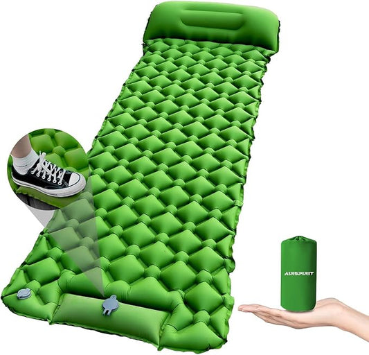 Inflatable Sleeping Pad with Pillow for Camping-Built in Foot Pump Fast Inflation-Ultralight Upgraded Durable Compact Sleeping Mat Moisture Proof Air Mattress for Backpacking,Hiking,Travel,Tent