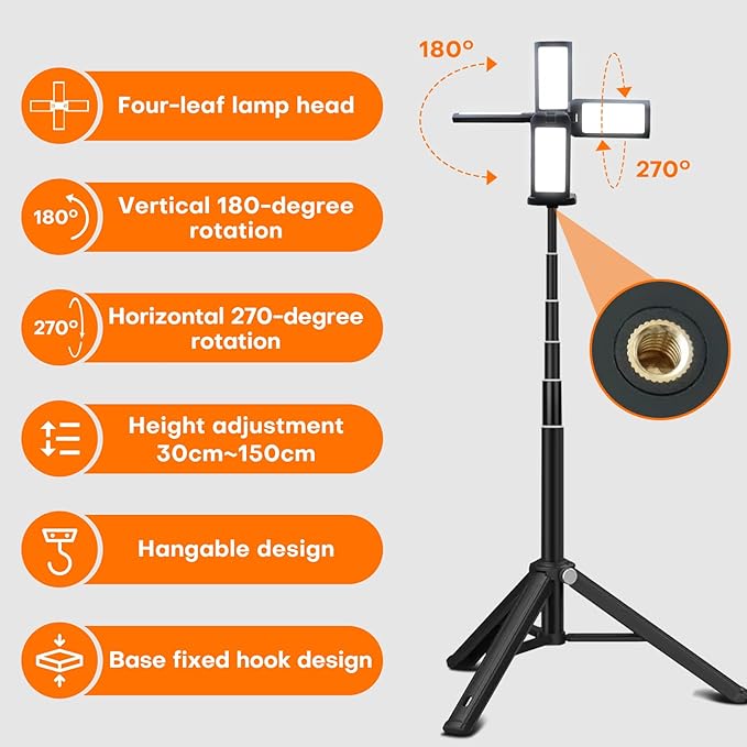4000LM Camping Light,Rechargeable LED Work Lights with Telescopic Stand & Remote, 14000mAh Waterproof IPX5 Outdoor Lights,Emergency Lighting for Camping,Hiking,Power Outages